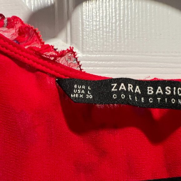 Zara Red Cold Shoulder Floral Top Sz Large - Picture 3 of 5